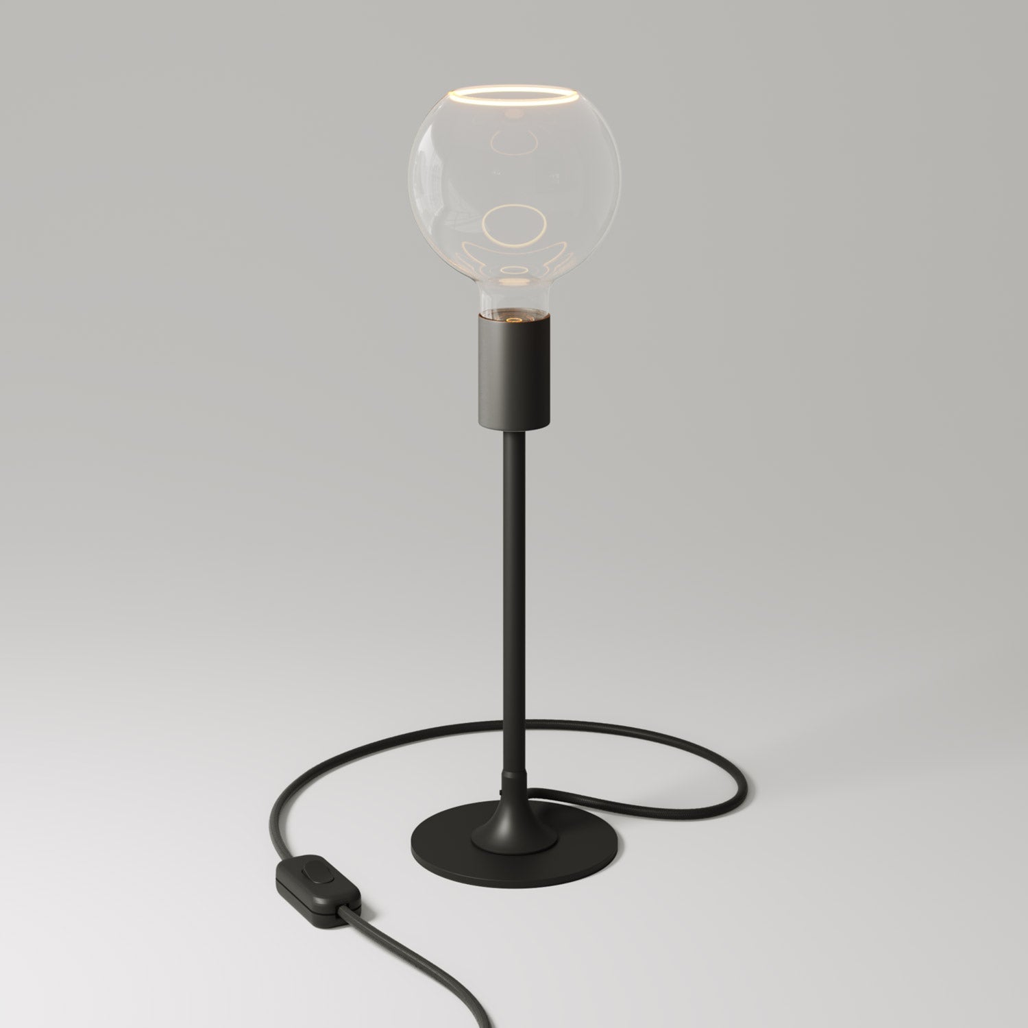 MAG - Y table lamp with round metal base and clear Ghost G05 bulb - Black - Creative Cables