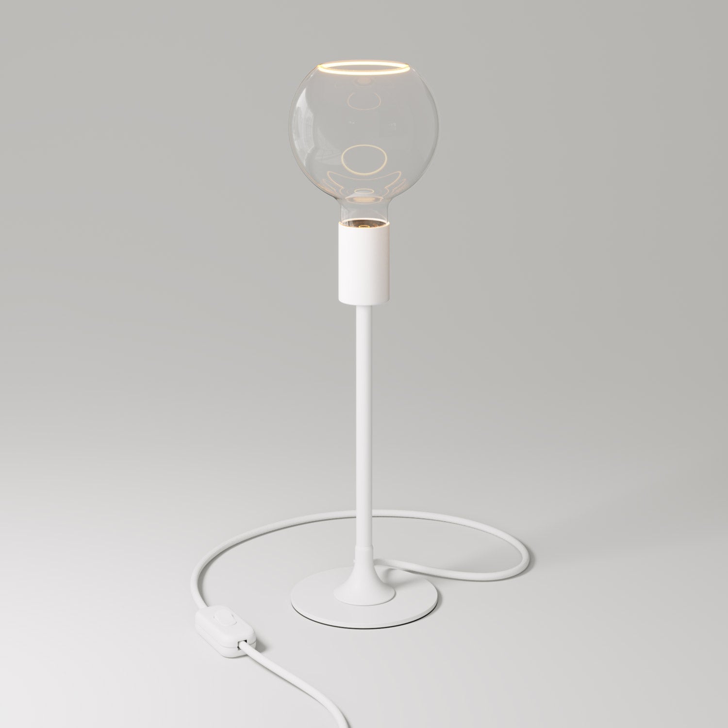 MAG - Y table lamp with round metal base and clear Ghost G05 bulb - Matt white - Creative Cables