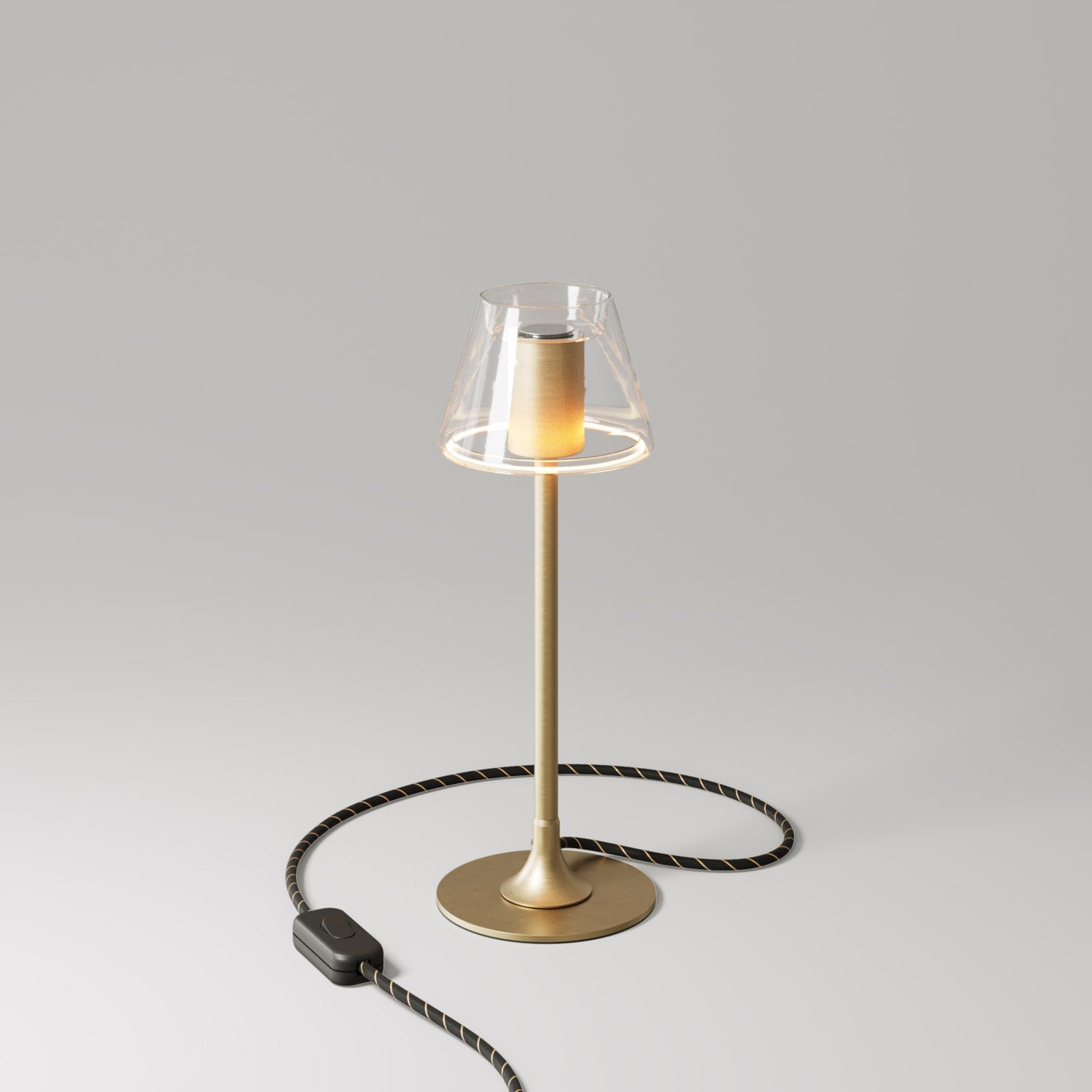 MAG-Y table lamp with round metal base and transparent Ghost Mini Cone bulb - Brushed bronze