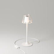 MAG-Y table lamp with round metal base and transparent Ghost Mini Cone bulb - Matt white