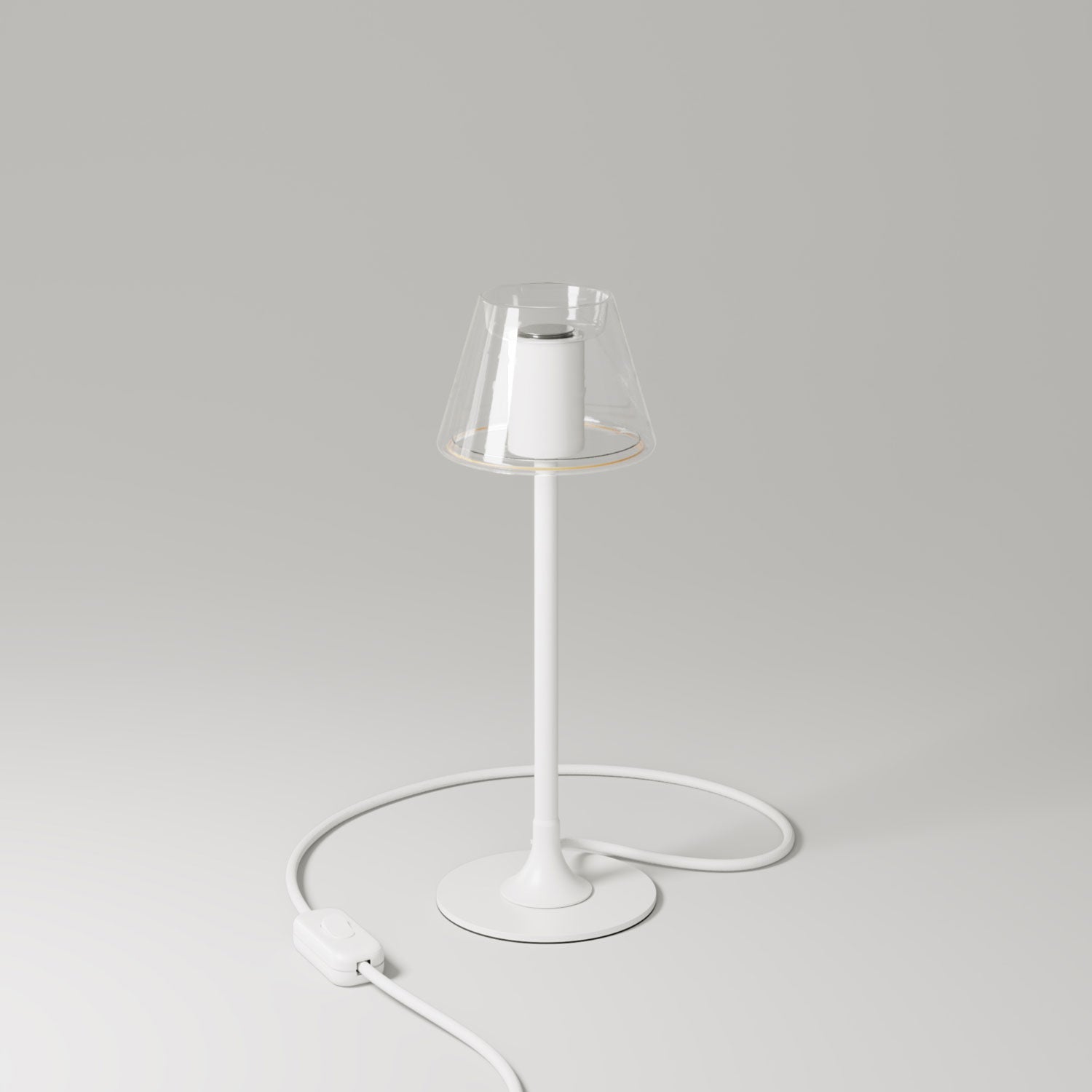 MAG-Y table lamp with round metal base and transparent Ghost Mini Cone bulb - Matt white