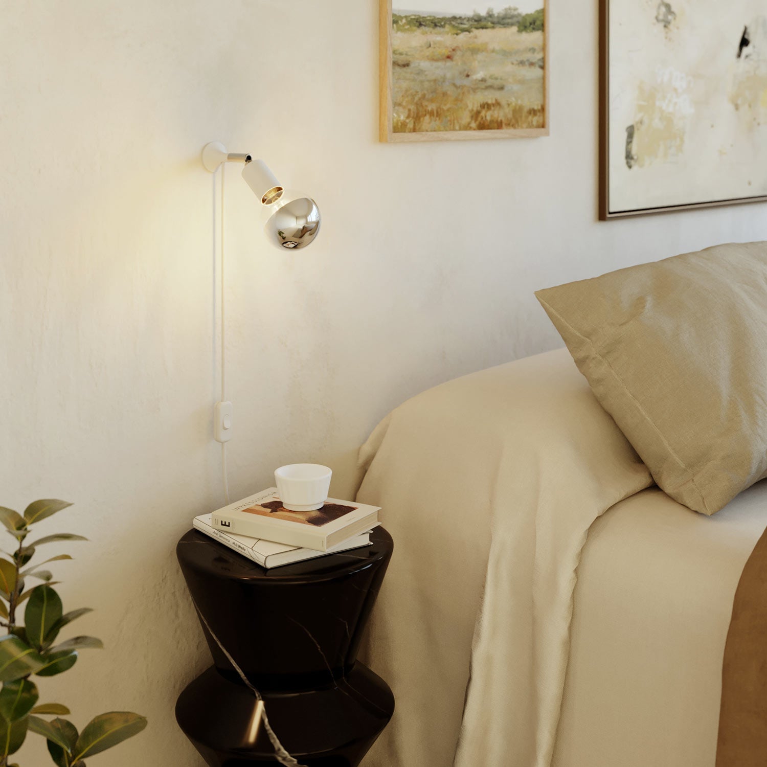 MAG-Y wall lamp with joint and metal dome bulb - Matt white