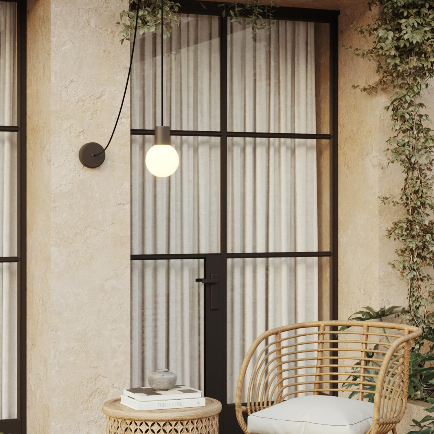 Modulair Outdoor Pendant Lamp, suitable for wet locations, with Unbreak-a-Ball unbreakable shade - Black