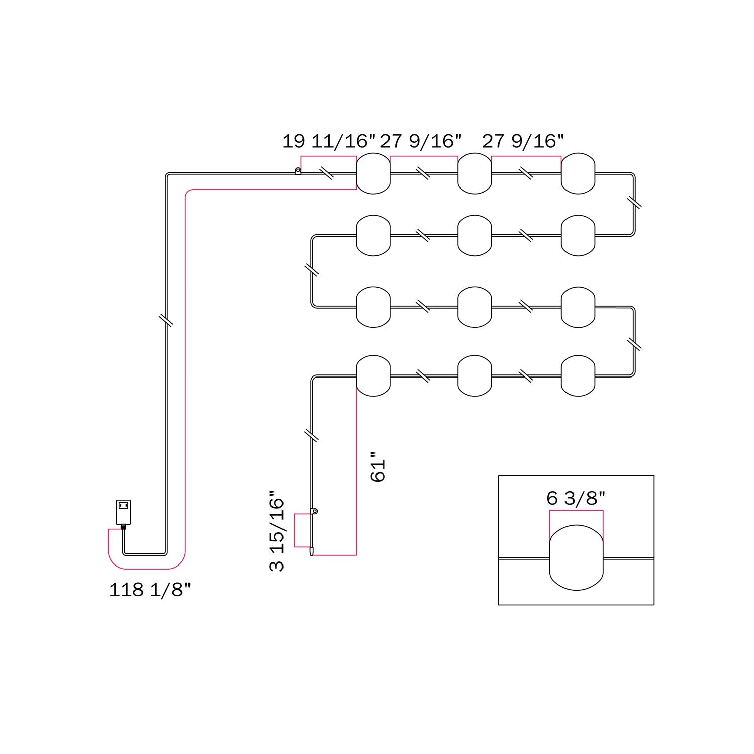 Outdoor 12-Light String Light for wet locations Gray, Power supply with US plug - Marina12 Cherry