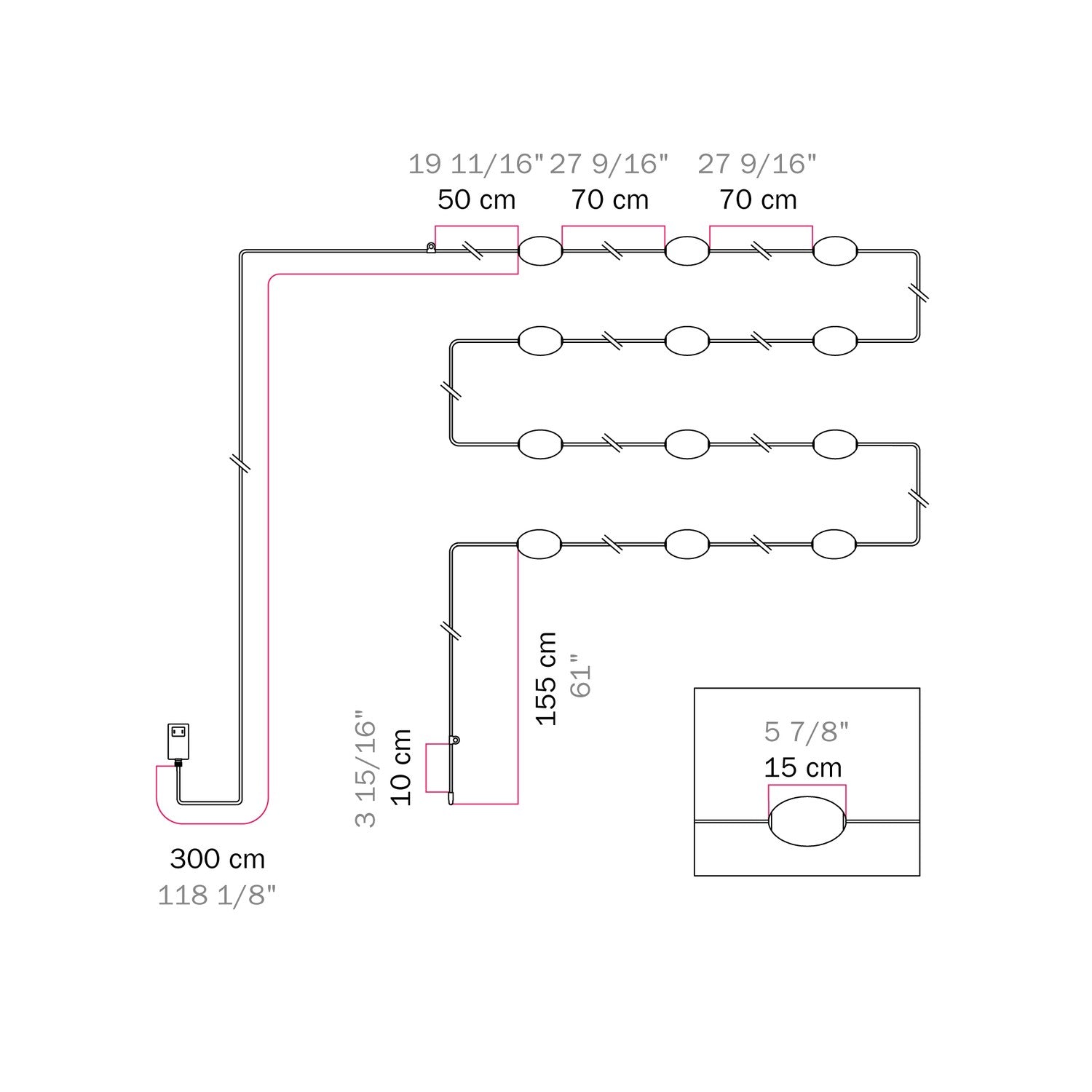 Outdoor 12-Light String Light for wet locations White Sand, Power supply with US plug - Marina12