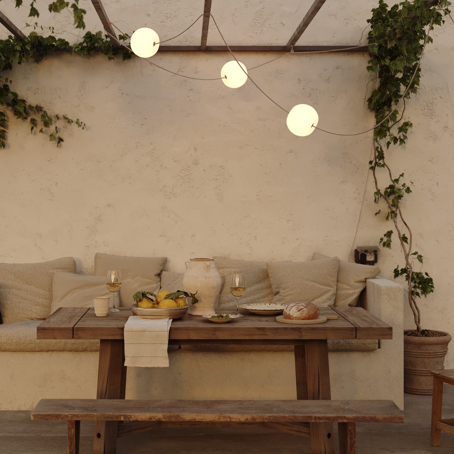 Outdoor 3-Light String Light for wet locations Desert Brown, Power supply with US plug - Marina3 Cherry 140 cm
