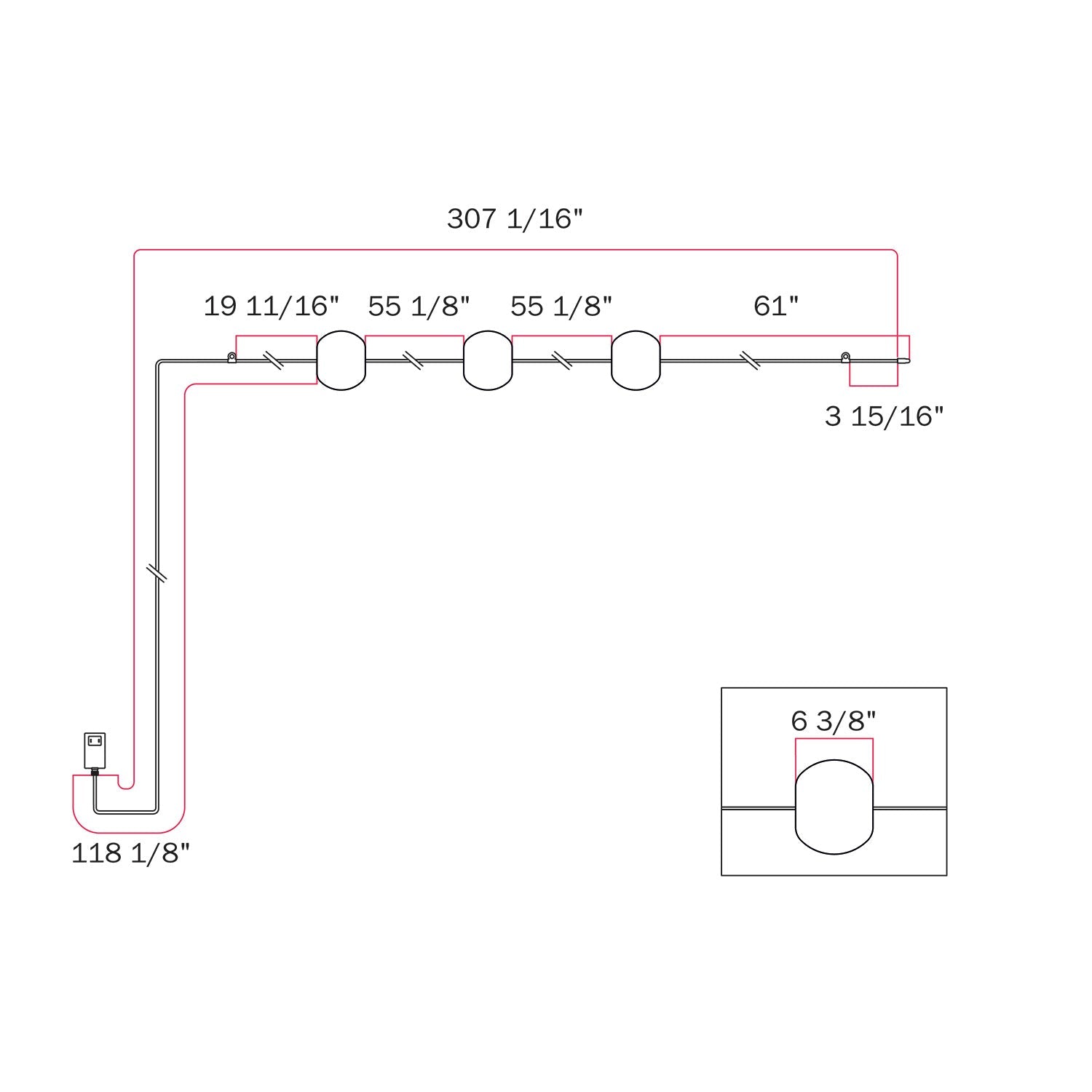 Outdoor 3-Light String Light for wet locations Gray, Power supply with US plug - Marina3 Cherry 140 cm