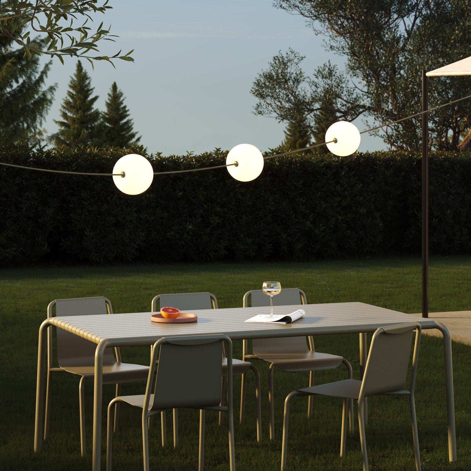 Outdoor 3-Light String Light for wet locations Olive Green, Power supply with US plug - Marina3 Cherry 70 cm