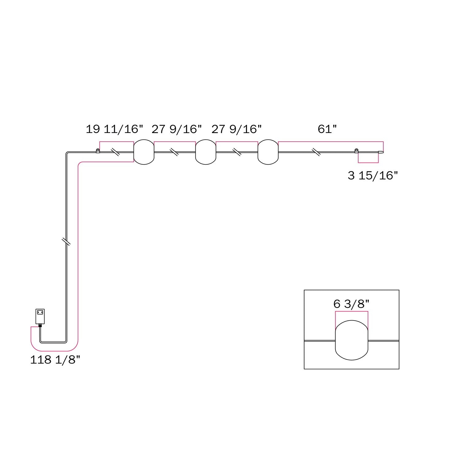Outdoor 3-Light String Light for wet locations White Sand, Power supply with US plug - Marina3 Cherry