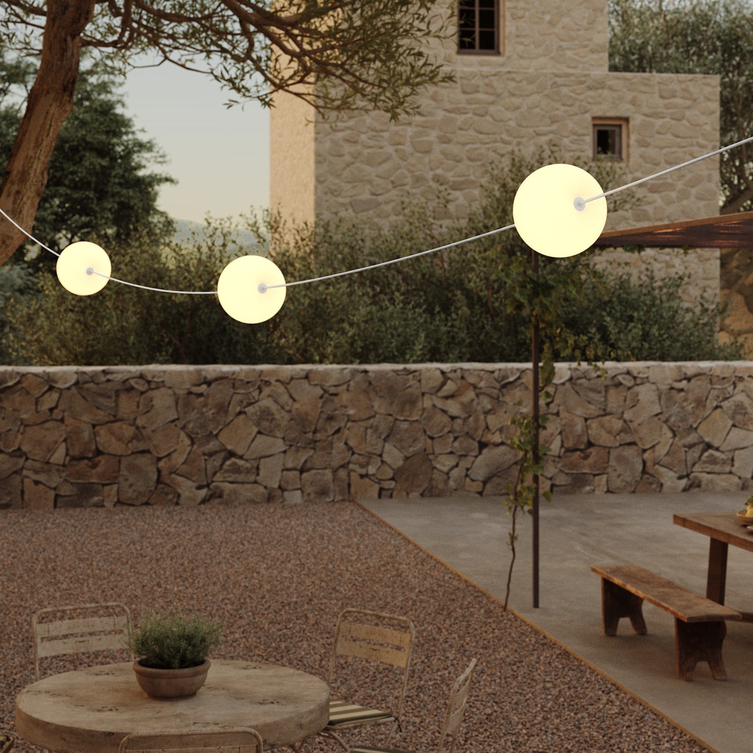 Outdoor 3-Light String Light for wet locations White Sand, Power supply with US plug - Marina3 Cherry 140 cm