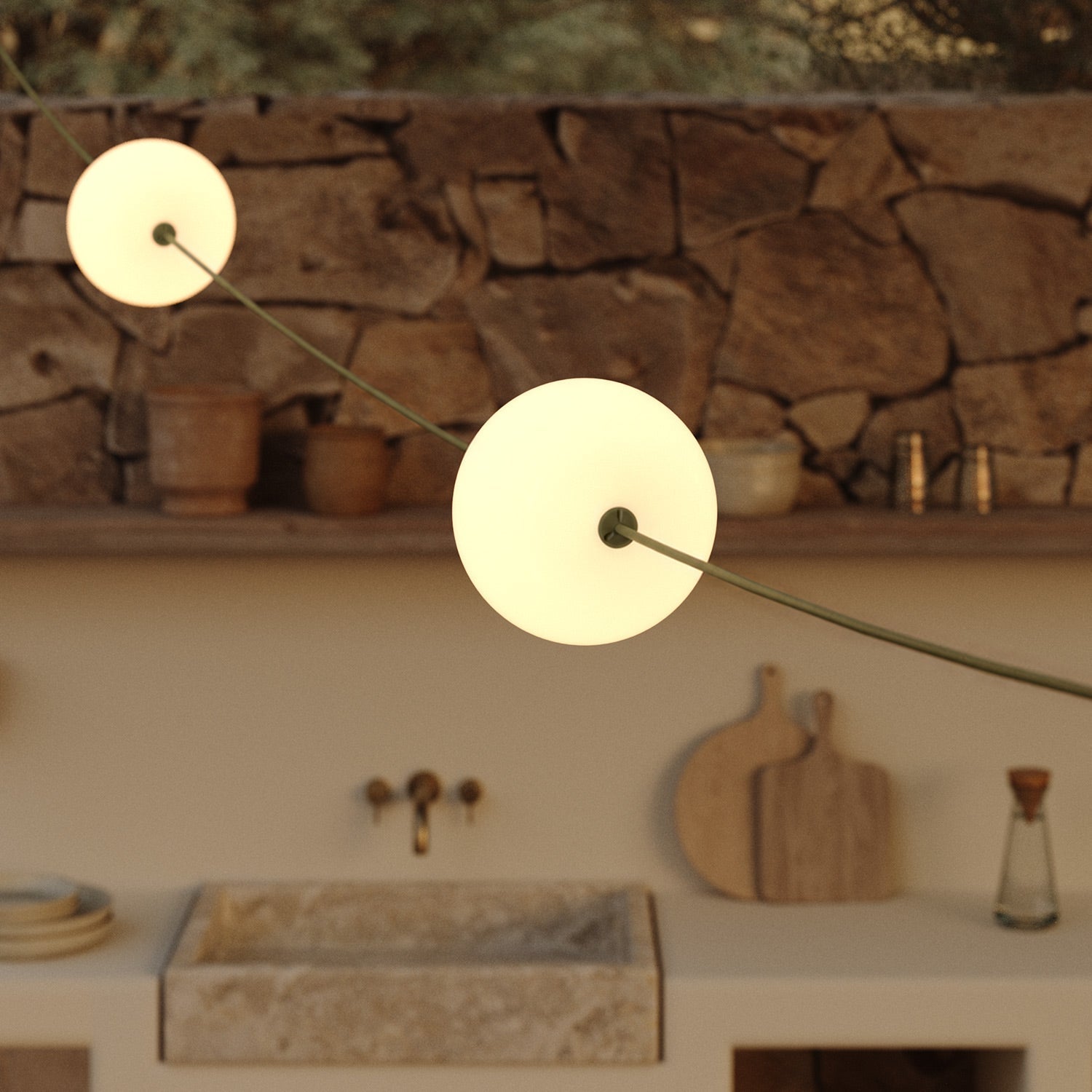 Outdoor 4-Light String Light for wet locations Olive Green, Power supply with US plug - Marina4 Cherry 140 cm
