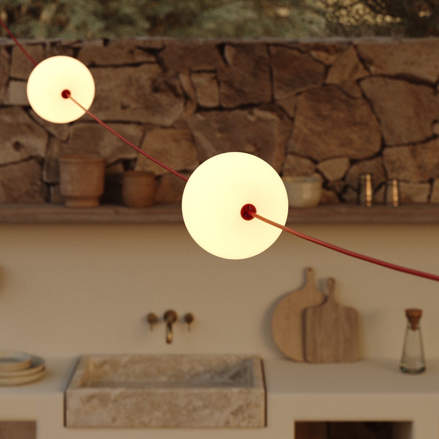 Outdoor 4-Light String Light for wet locations Starfish Red, Power supply with US plug - Marina4 Cherry 140 cm