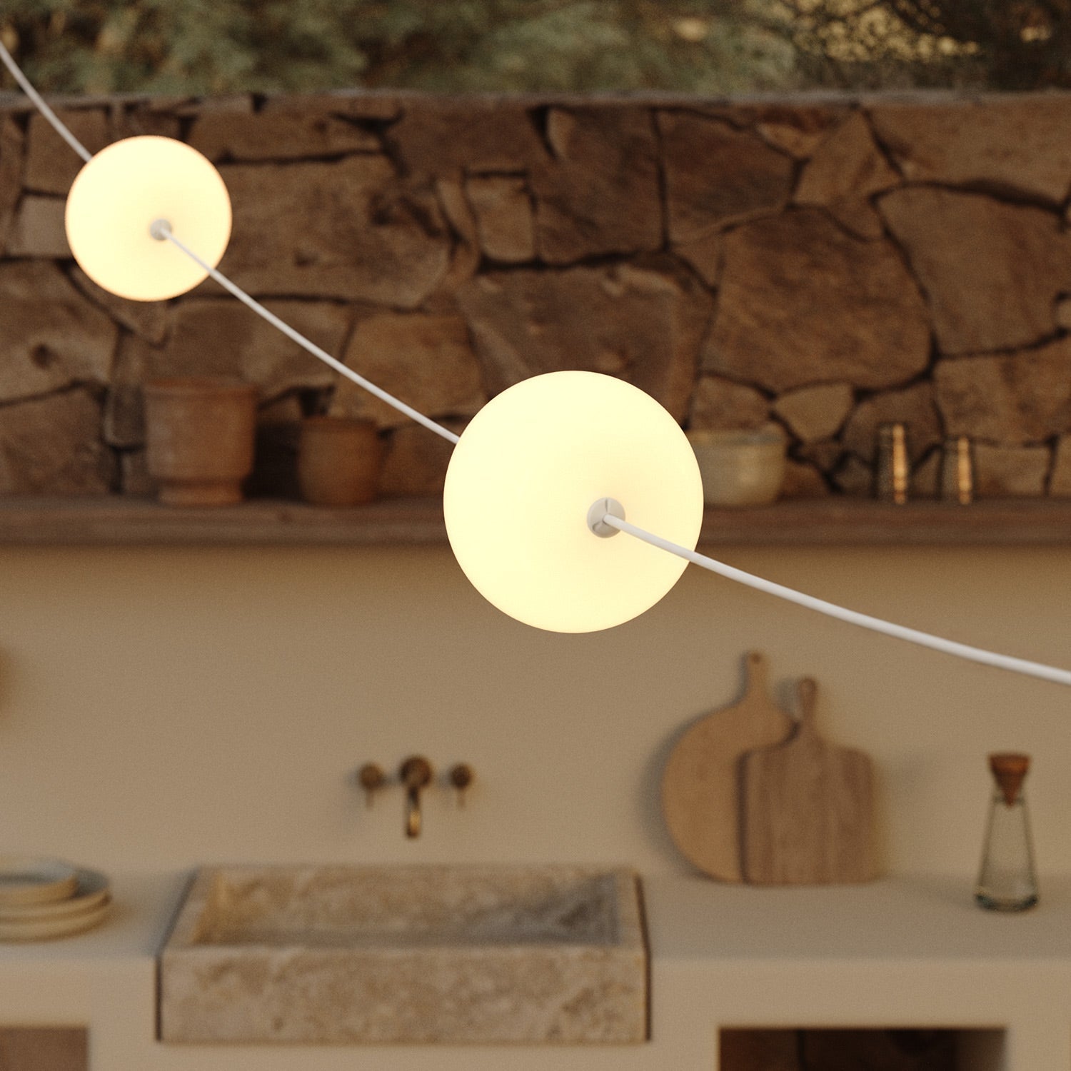 Outdoor 4-Light String Light for wet locations White Sand, Power supply with US plug - Marina4 Cherry 140 cm