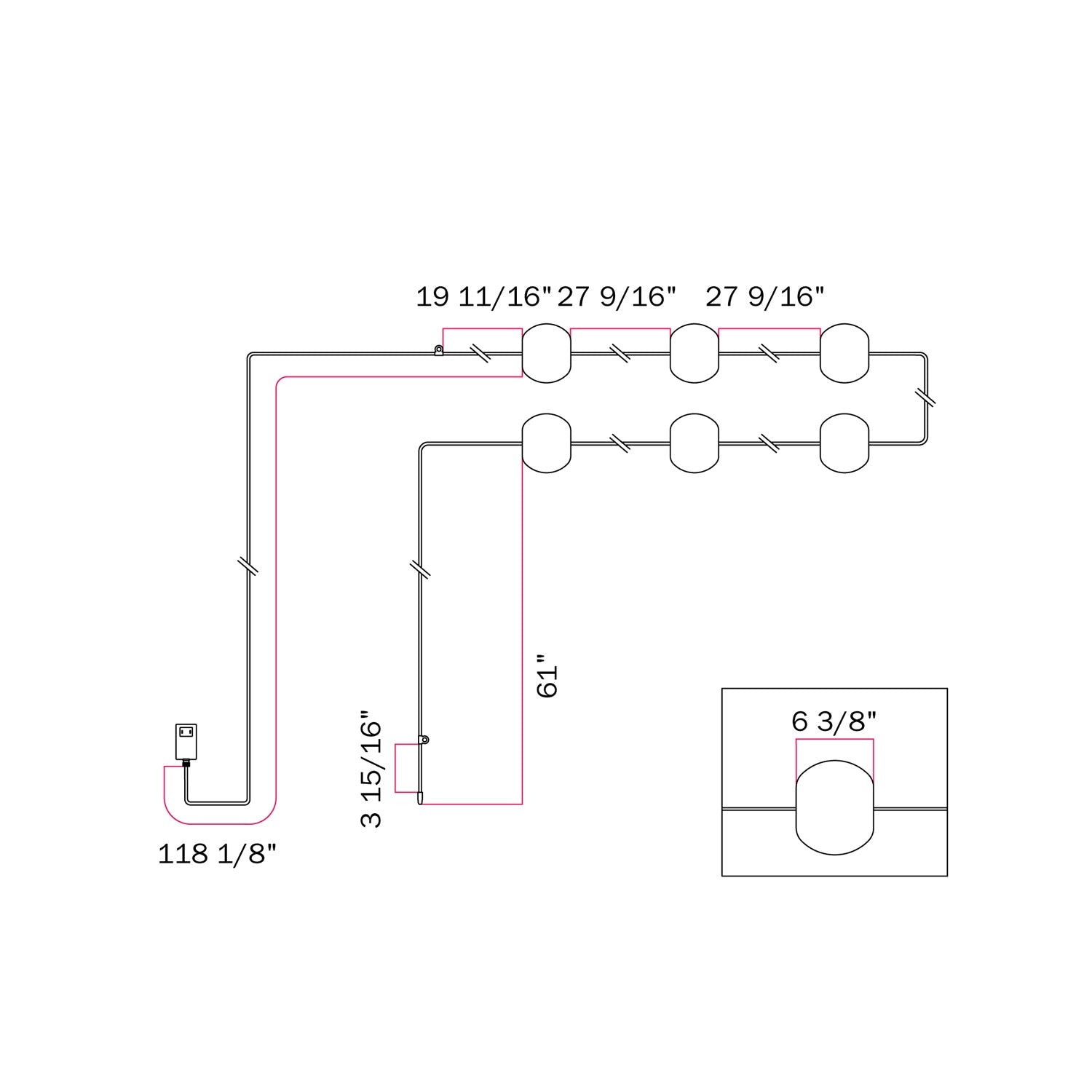 Outdoor 6-Light String Light for wet locations Desert Brown, Power supply with US plug - Marina6 Cherry