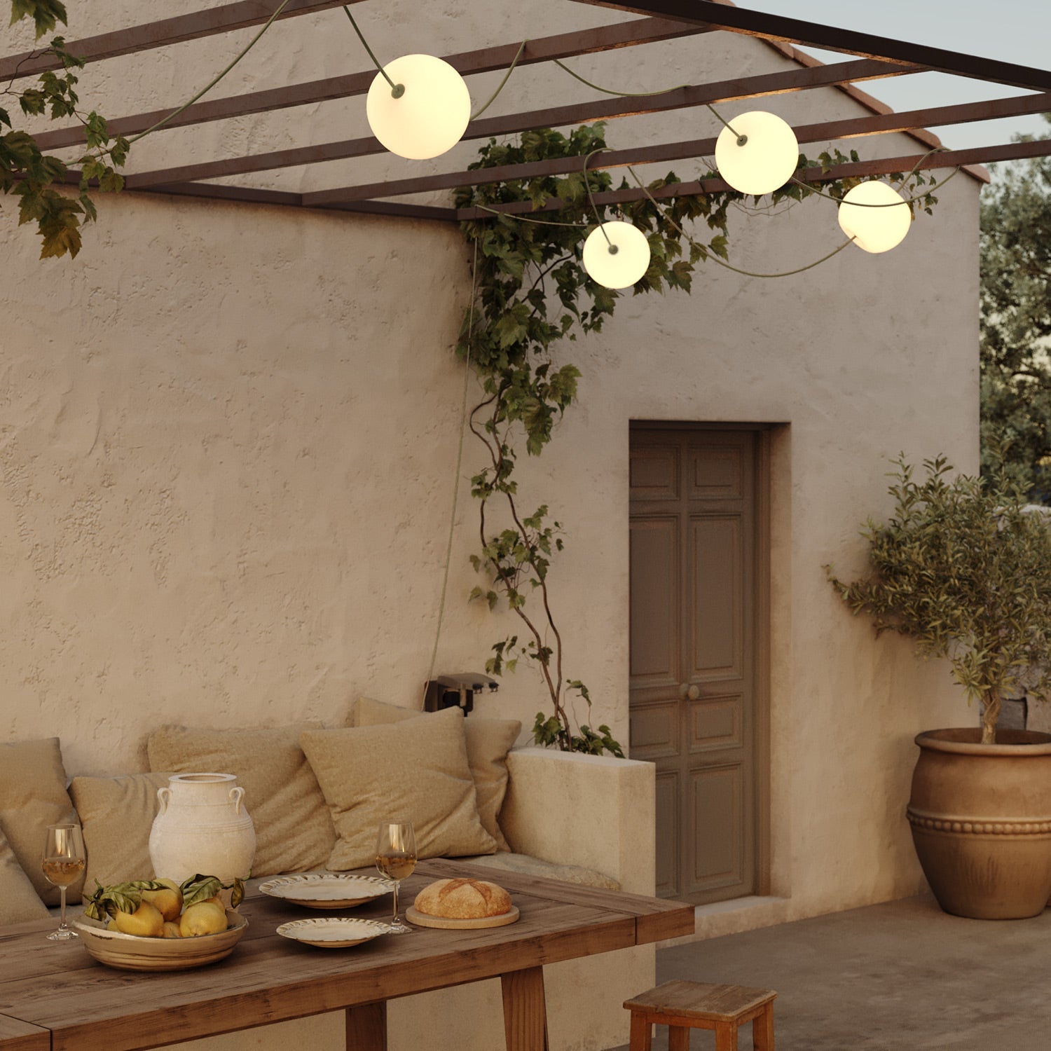 Outdoor 6-Light String Light for wet locations Olive Green, Power supply with US plug - Marina6 Cherry 140 cm