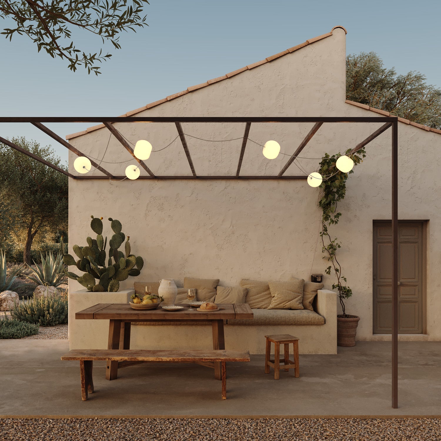 Outdoor 6-Light String Light for wet locations White Sand, Power supply with US plug - Marina6 Cherry 140 cm