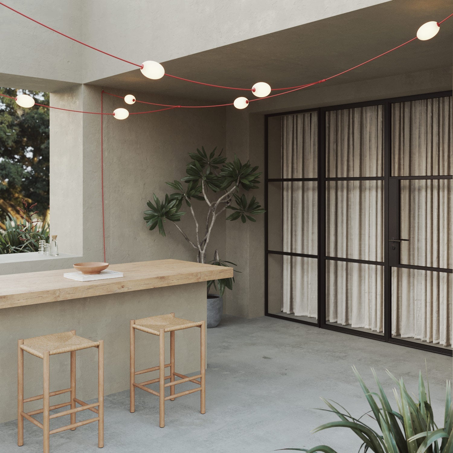 Outdoor Net String Light 7-Light for wet locations Starfish Red, Power supply with US plug - Marina GRID