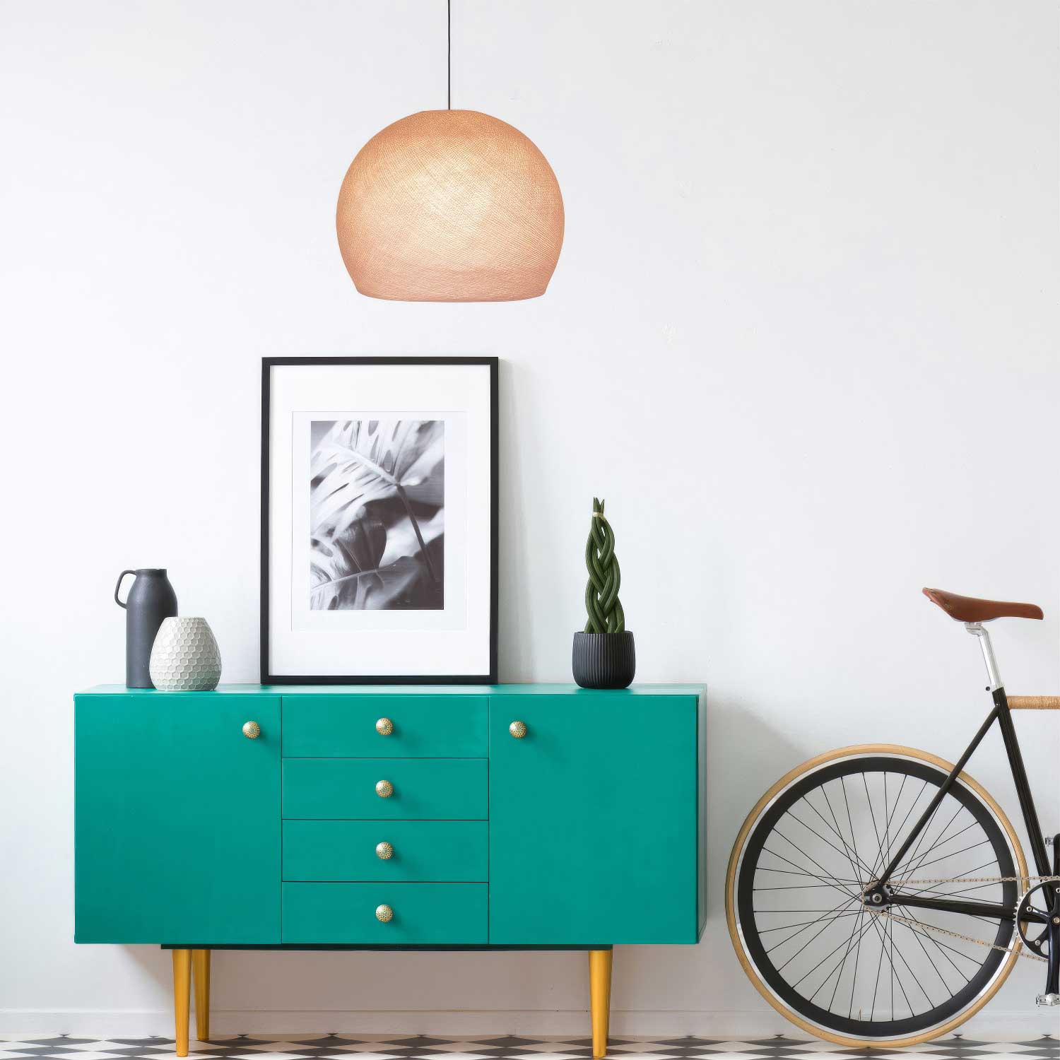 Paralume Cupola in filo 100% fatto a mano - Poliestere Rosa confetto