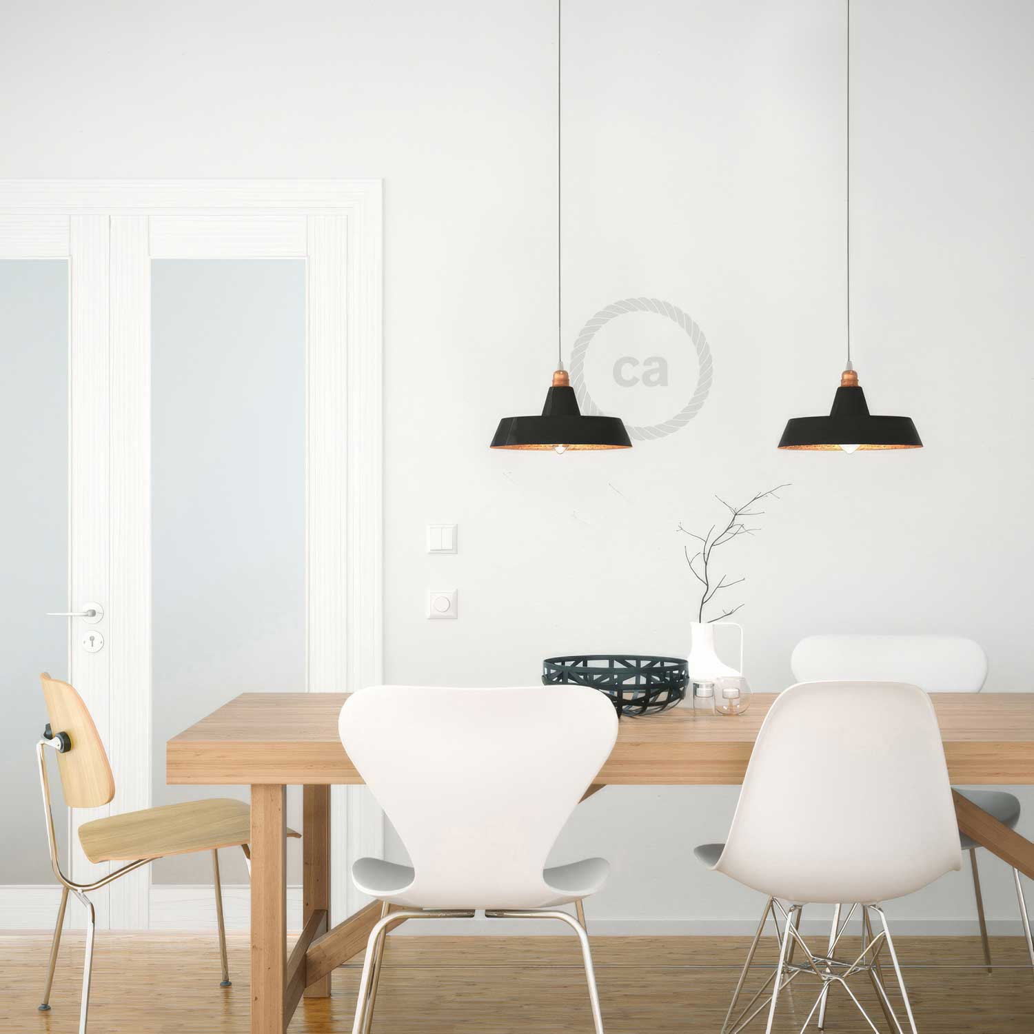Paralume Industriale in ceramica per sospensione - Made in Italy - Nero - Rame