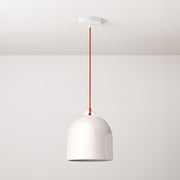 Lampada a sospensione completa di cavo tessile e paralume Campana M in ceramica - Bianco lucido