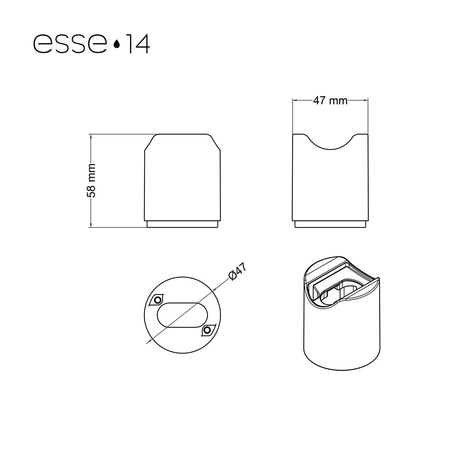 Portalampada esse14 da parete o soffitto con attacco S14d - Waterproof IP44 - Neutro