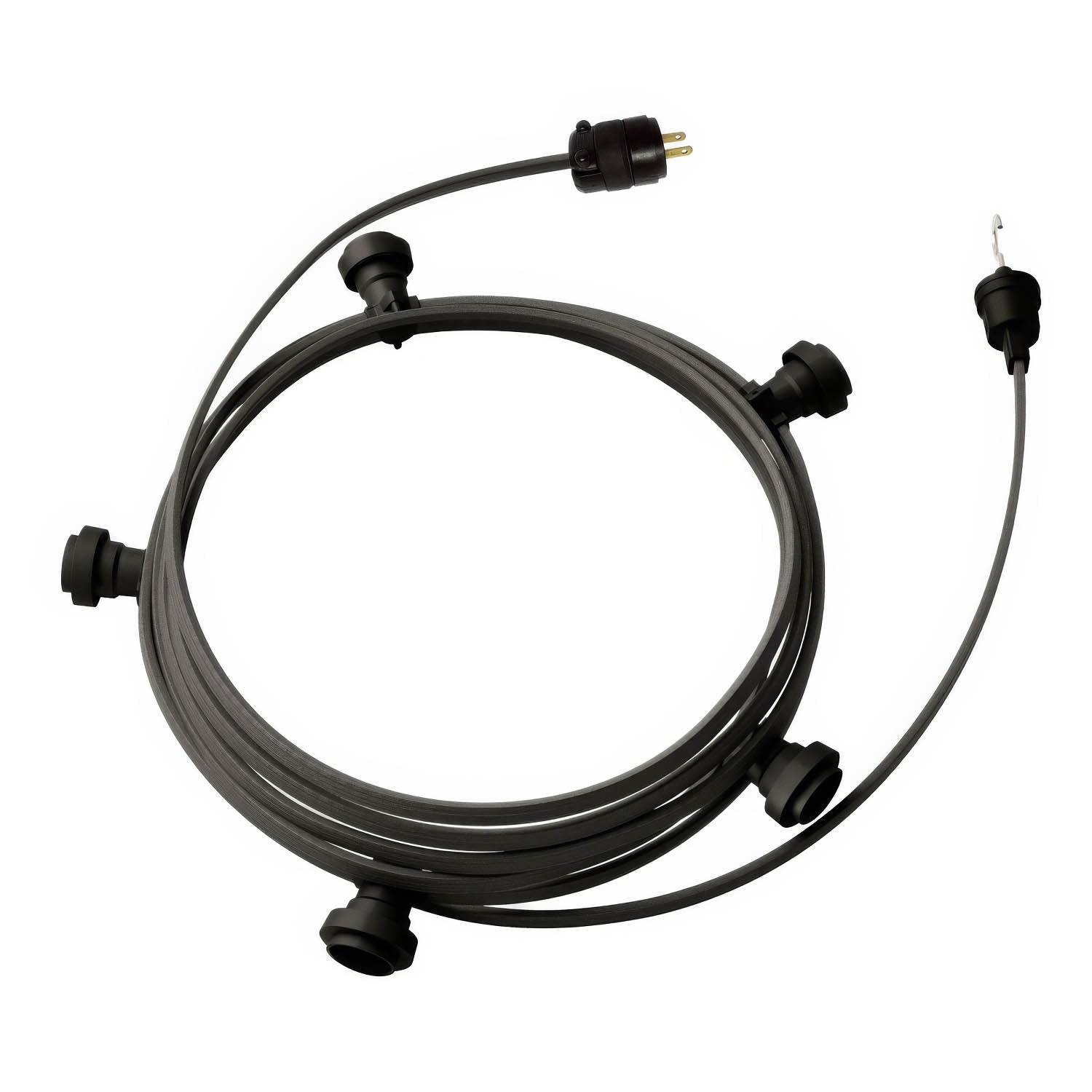 Ready-to-use 25ft String Light with 5 black Sockets, Hook and Plug - CM03