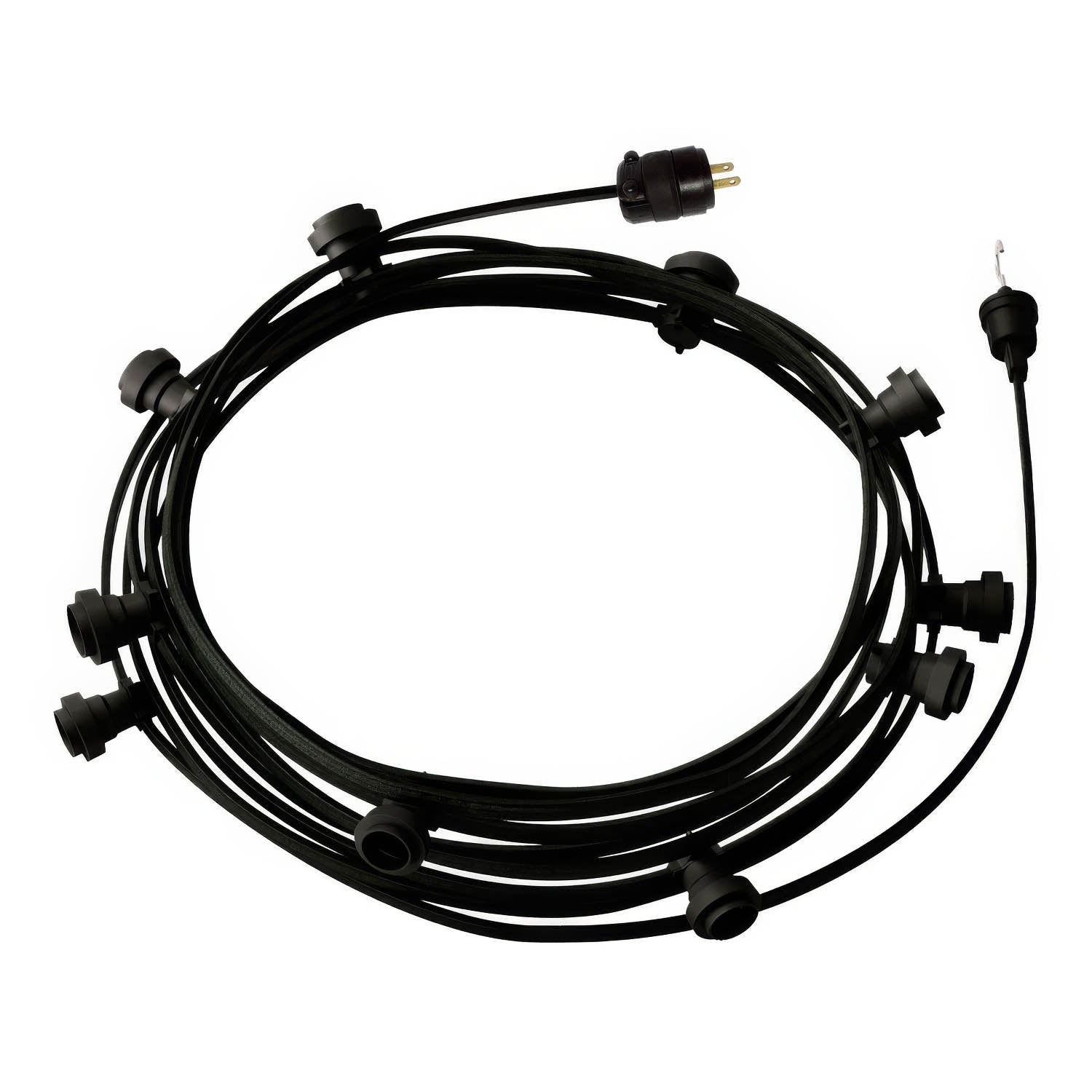 Ready-to-use 40ft String Light with 5 black Sockets, Hook and Plug - CM04