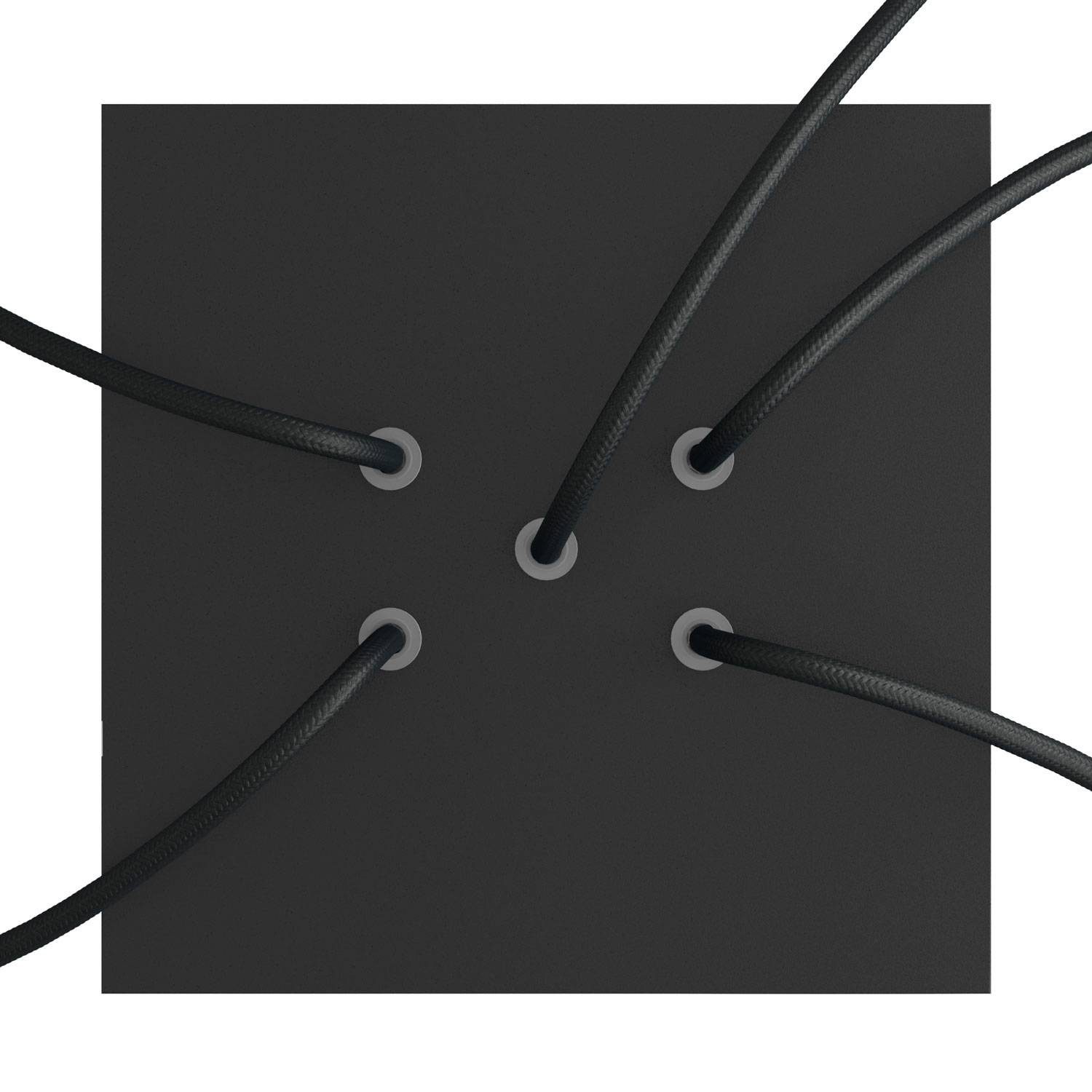 Rosone Rose-One quadrato, 200 mm con 5 fori e 4 fori laterali - Nero opaco Bianco