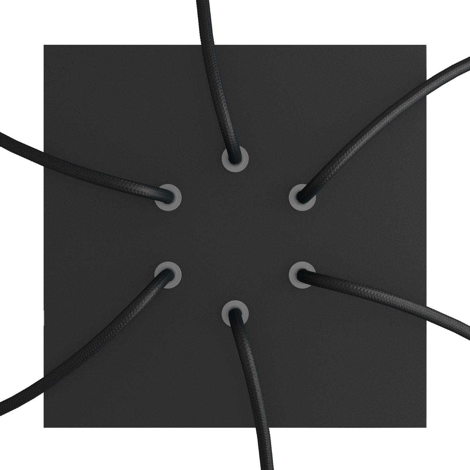 Rosone Rose-One quadrato, 200 mm con 6 fori e 4 fori laterali - Nero opaco Bianco