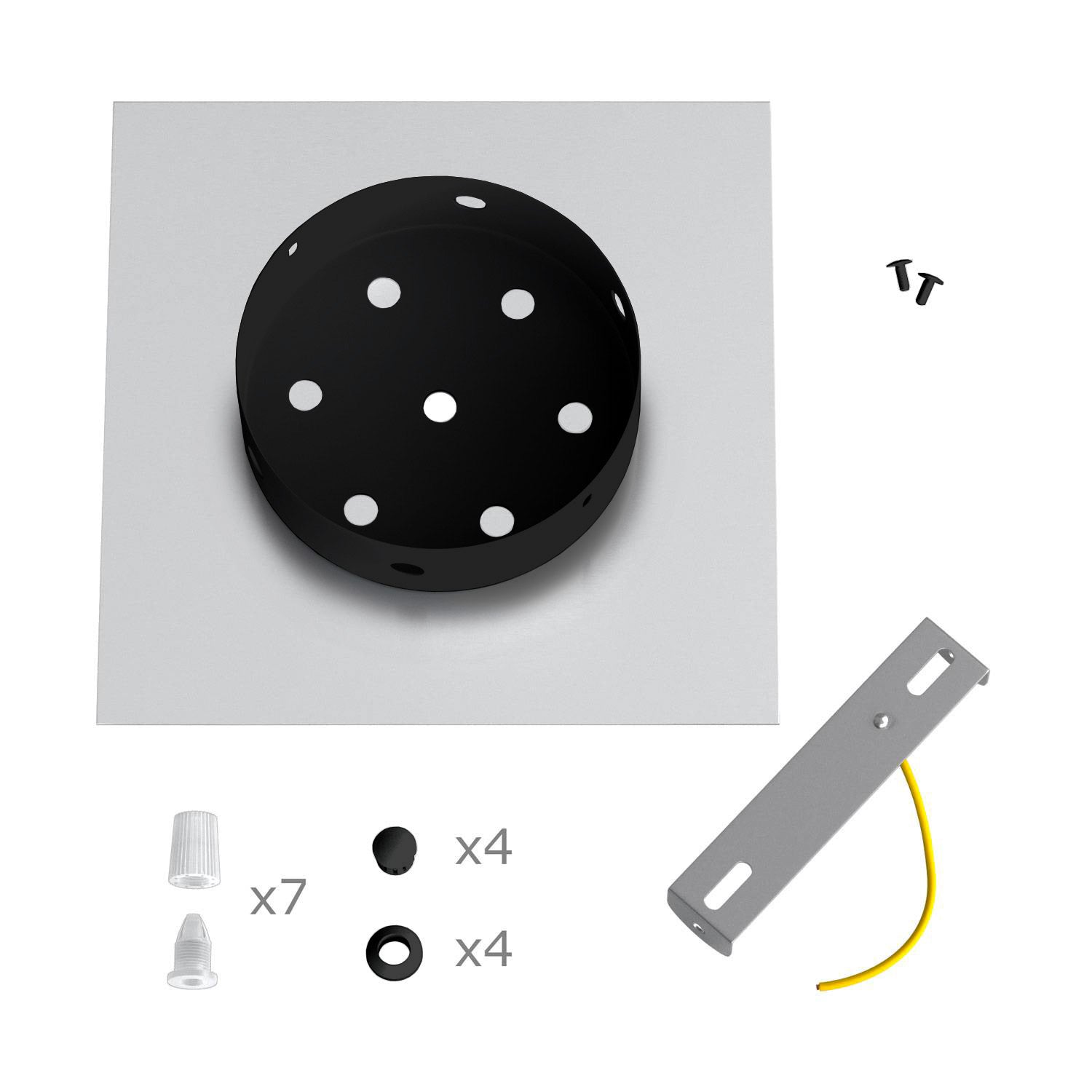 Rosone Rose-One quadrato, 200 mm con 7 fori e 4 fori laterali - Bianco opaco Nero