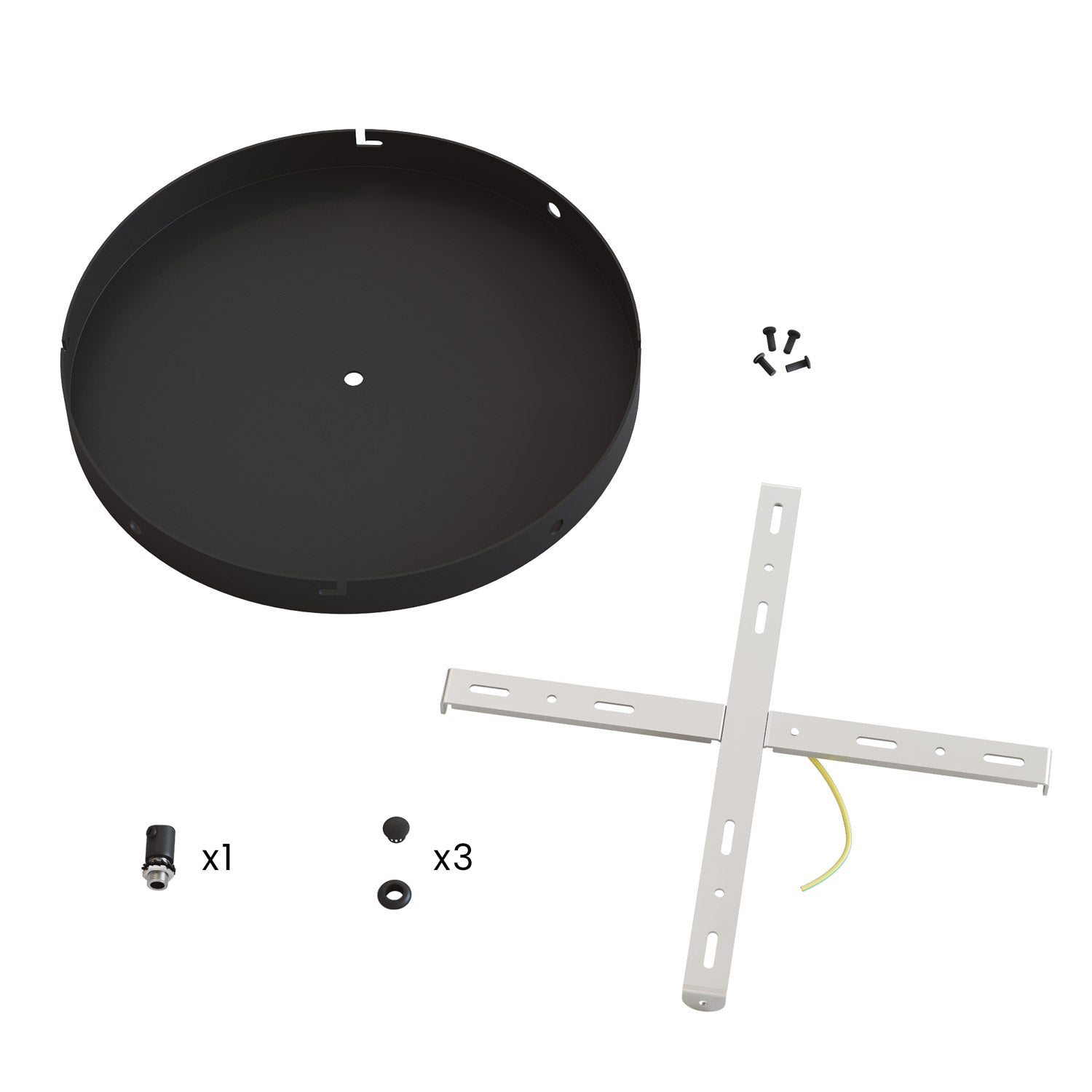 Rosone rotondo in alluminio Ø 30 cm con staffa e cavo di messa a terra, con 1 foro centrale - Nero 3