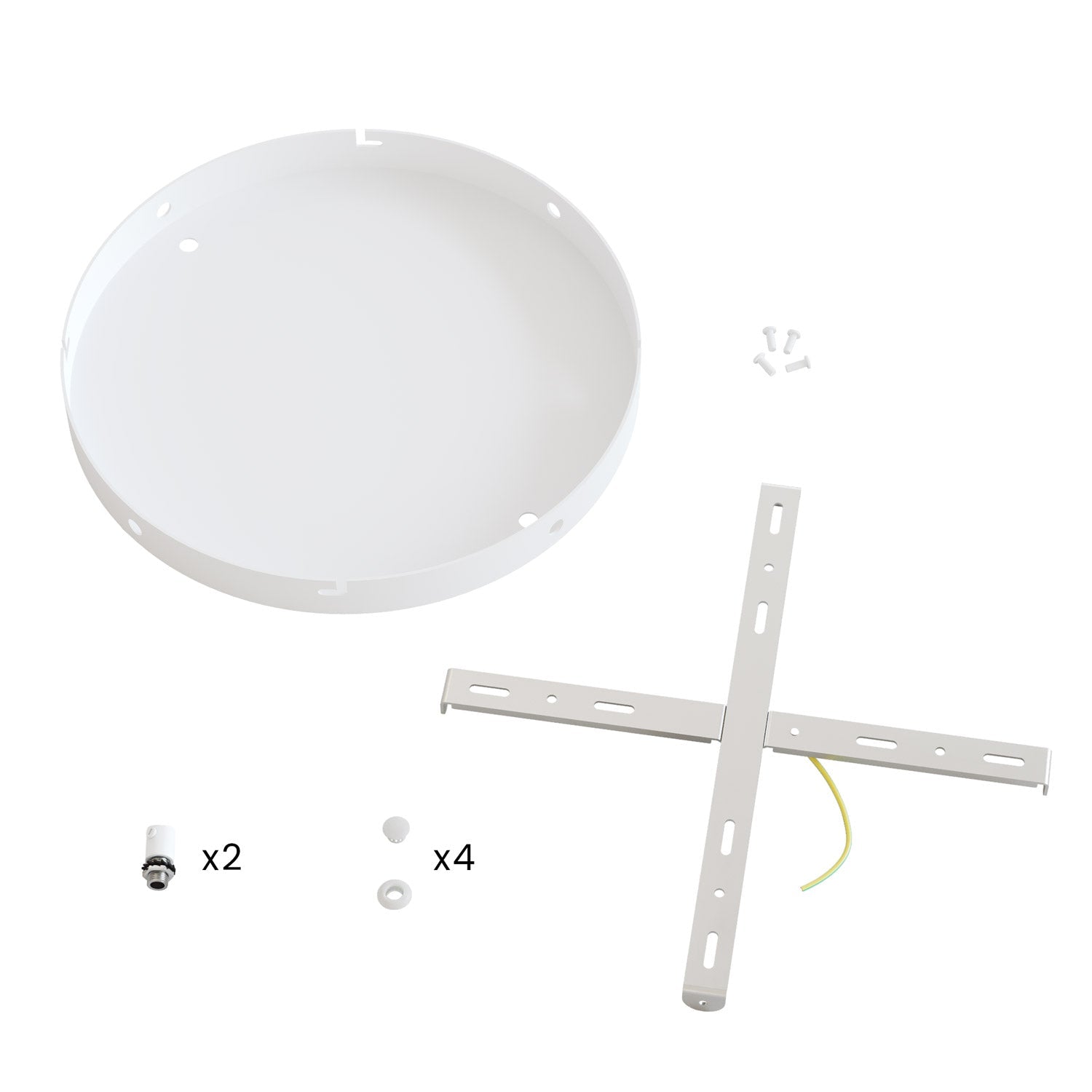 Rosone rotondo in alluminio Ø 30 cm con staffa e cavo di messa a terra, con 2 fori frontali - Bianco Opaco 4