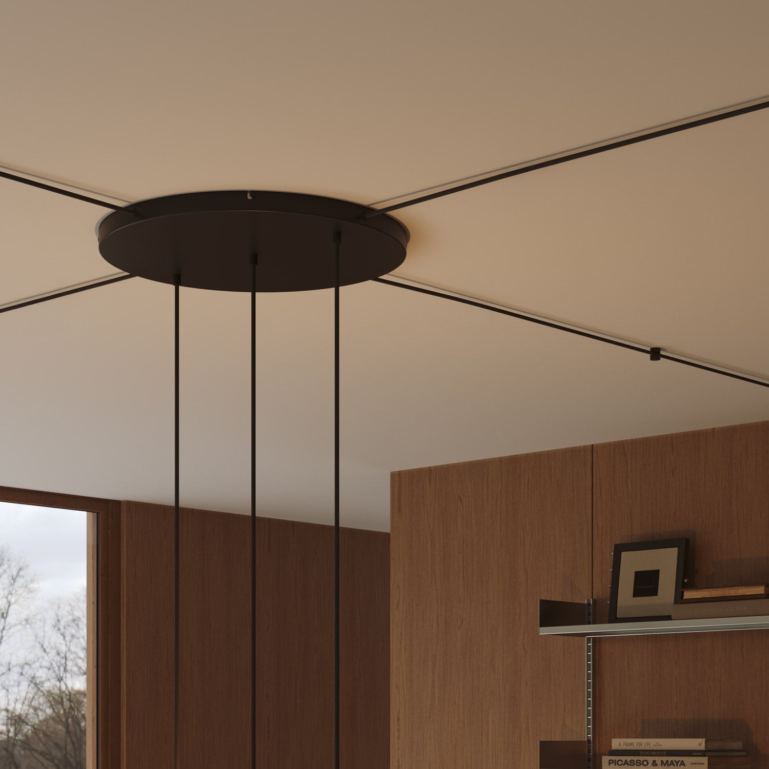 Rosone rotondo in alluminio Ø 50 cm con staffa e cavo di messa a terra, con 3 fori in linea frontali - Nero 4