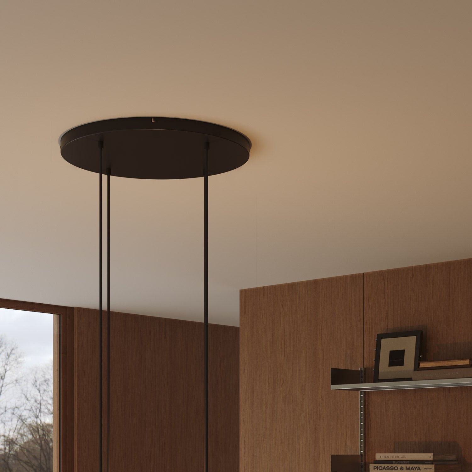 Rosone rotondo in alluminio Ø 50 cm con staffa e cavo di messa a terra, con 4 fori frontali - Nero 0