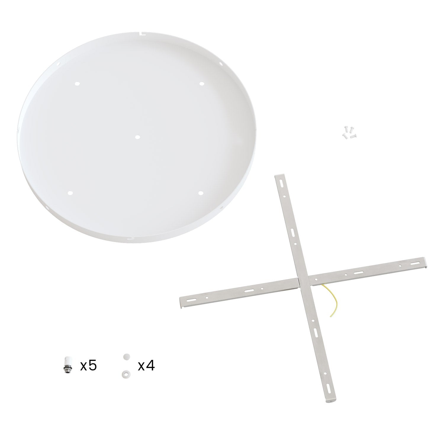 Rosone rotondo in alluminio Ø 50 cm con staffa e cavo di messa a terra, con 5 fori frontali - Bianco Opaco 4