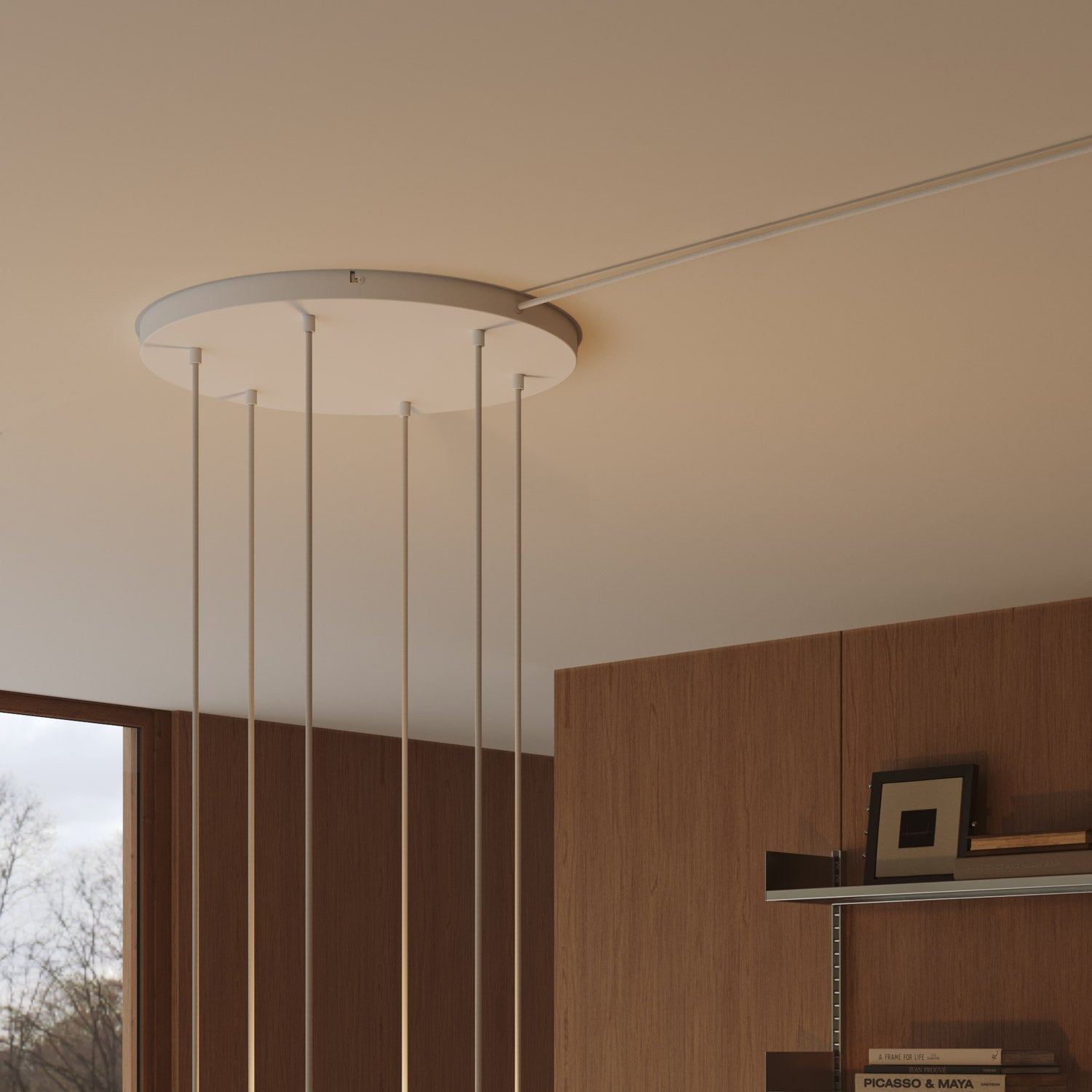 Rosone rotondo in alluminio Ø 50 cm con staffa e cavo di messa a terra, con 6 fori frontali - Bianco Opaco 1