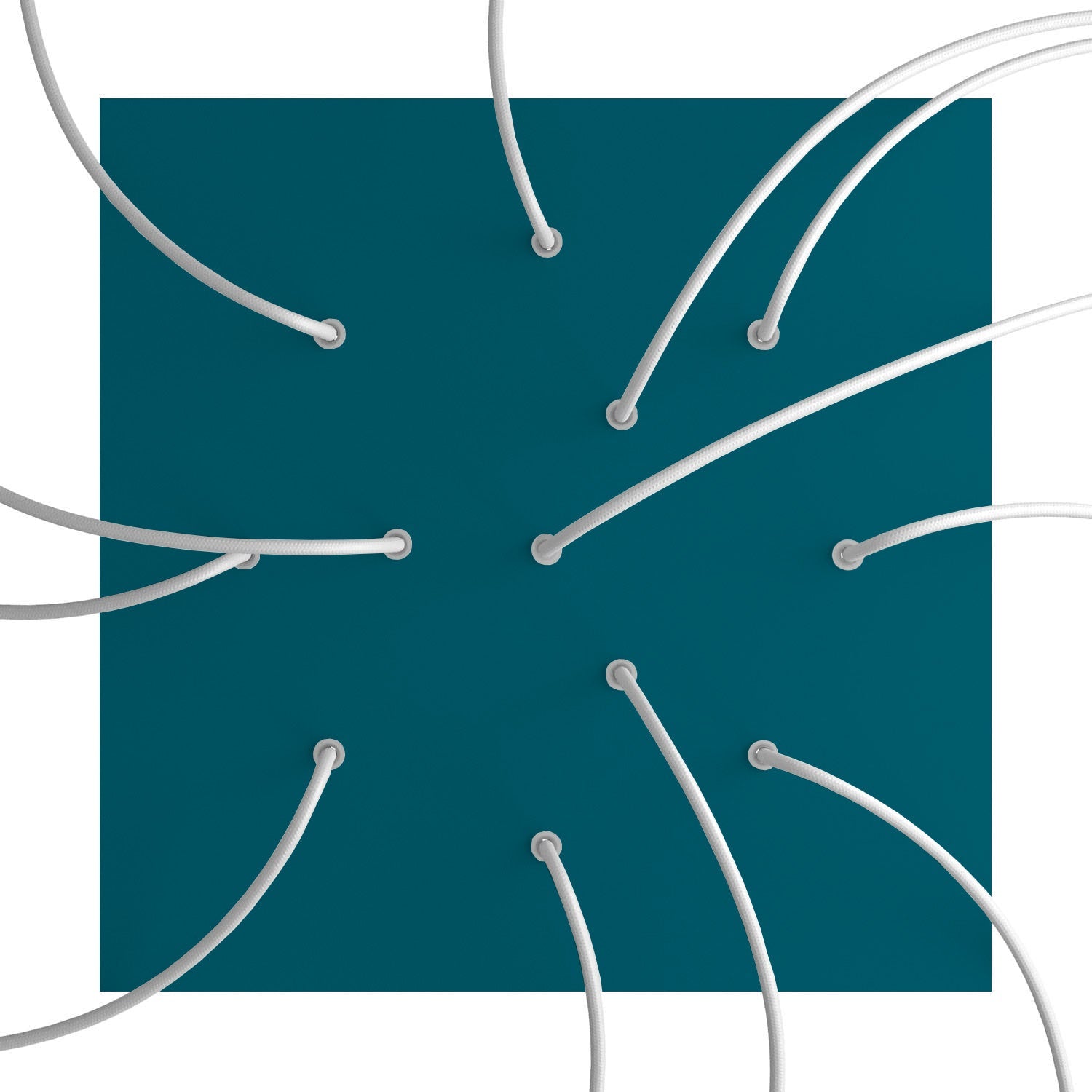 Rosone XXL Rose-One quadrato, 400 mm con 12 fori e 4 fori laterali - Petrolio Bianco