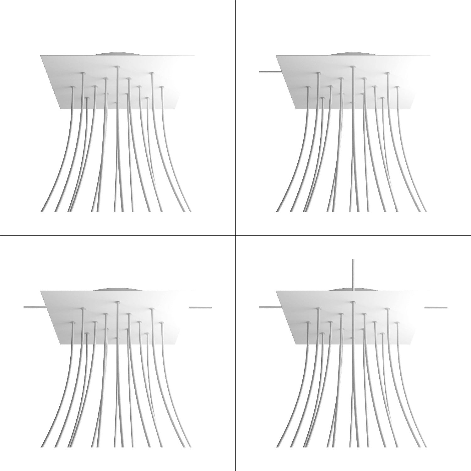 Rosone XXL Rose-One quadrato, 400 mm con 14 fori e 4 fori laterali - Nero opaco Bianco