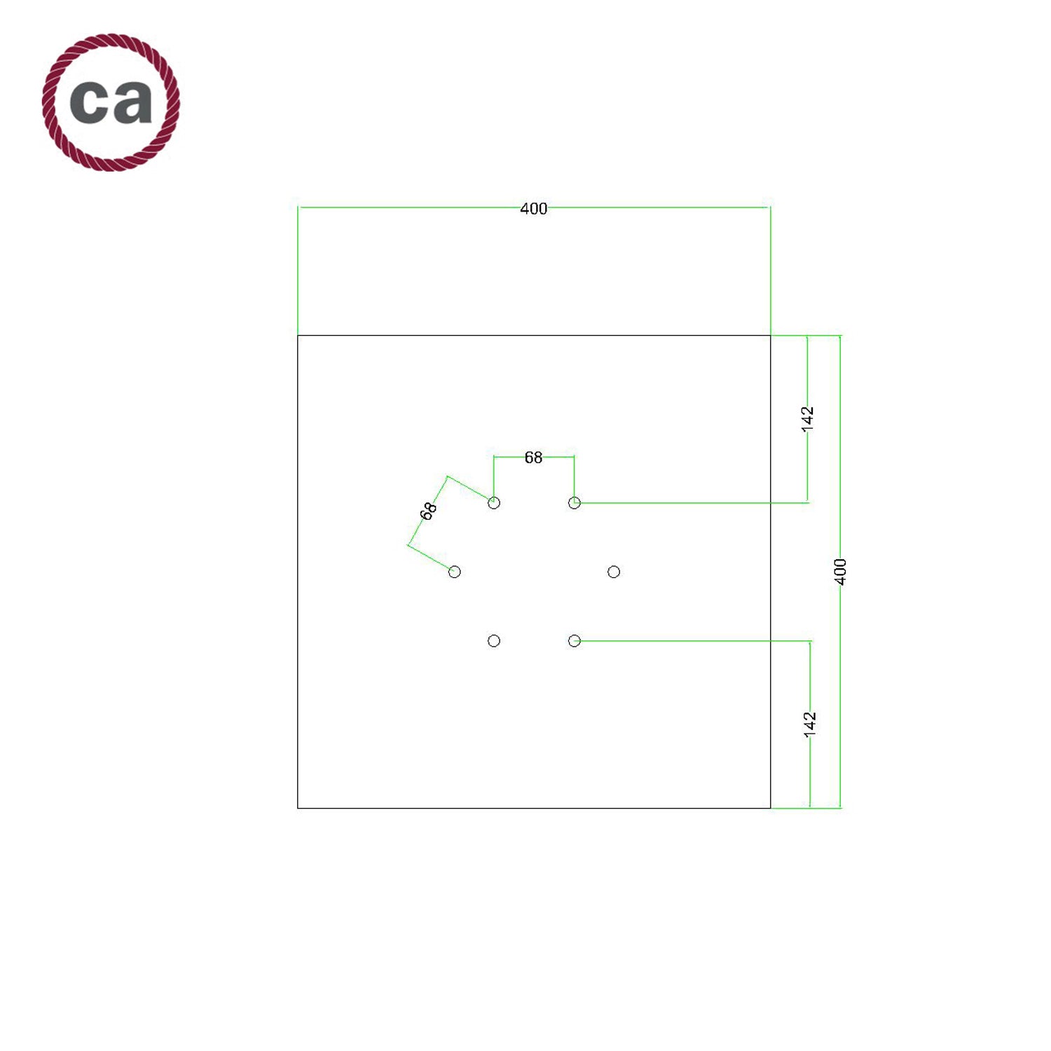 Rosone XXL Rose-One quadrato, 400 mm con 6 fori e 4 fori laterali - Nero opaco Bianco