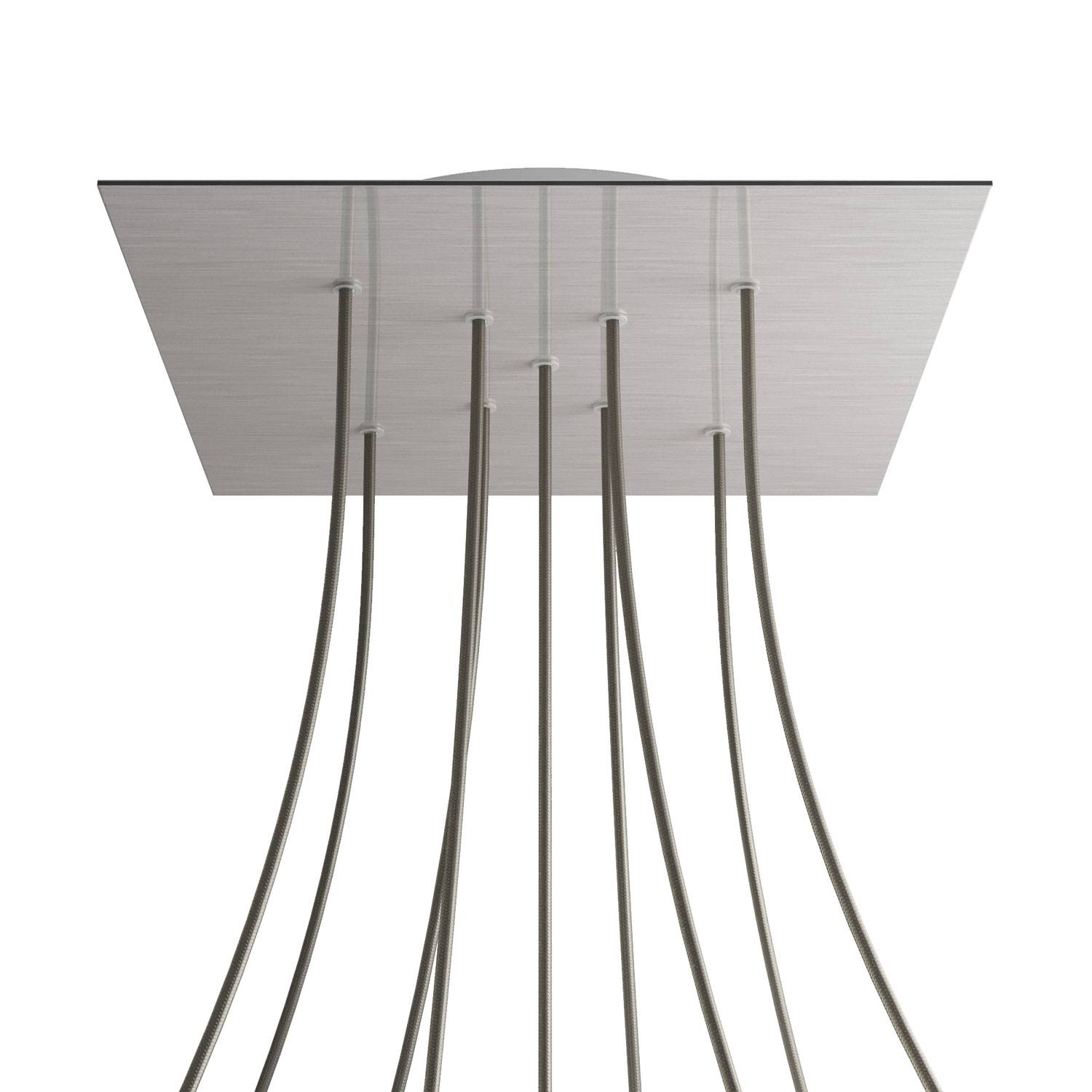 Rosone XXL Rose-One quadrato, 400 mm con 9 fori a X e 4 fori laterali - Dibond Acciaio satinato Bianco