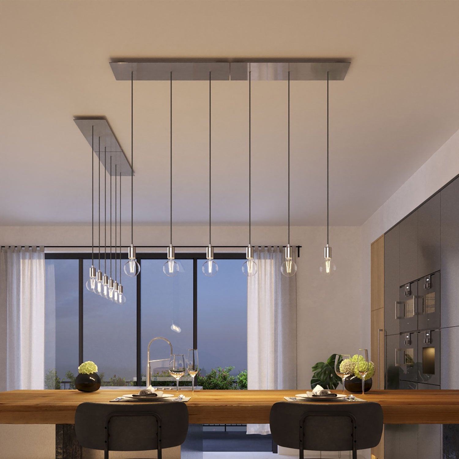 Rosone XXL Rose-One rettangolare a 3 fori in linea e 6 fori laterali, dimensioni 675 x 225 mm - Dibond Acciaio satinato Bianco