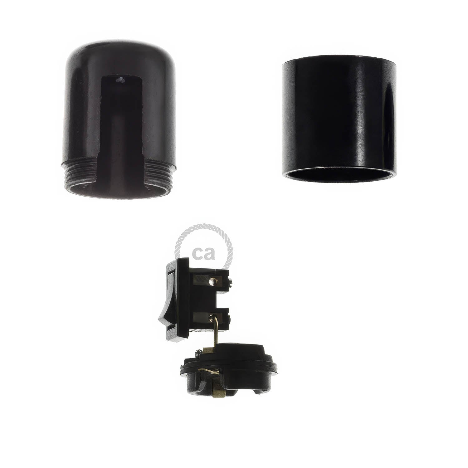 Smooth Sided Bakelite Phenolic E26 light bulb socket - ON/OFF SWITCH - Black