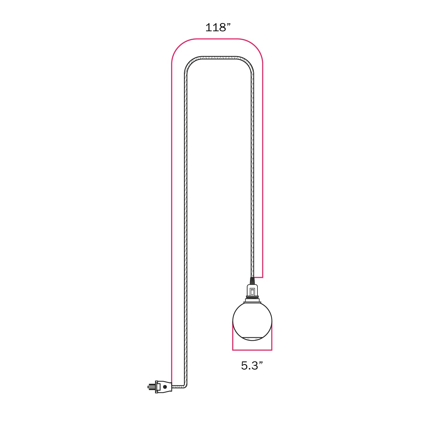 Snake Portable Lamp with socket switch, plug, and Unbreak-a-Ball unbreakable shade - RZ11