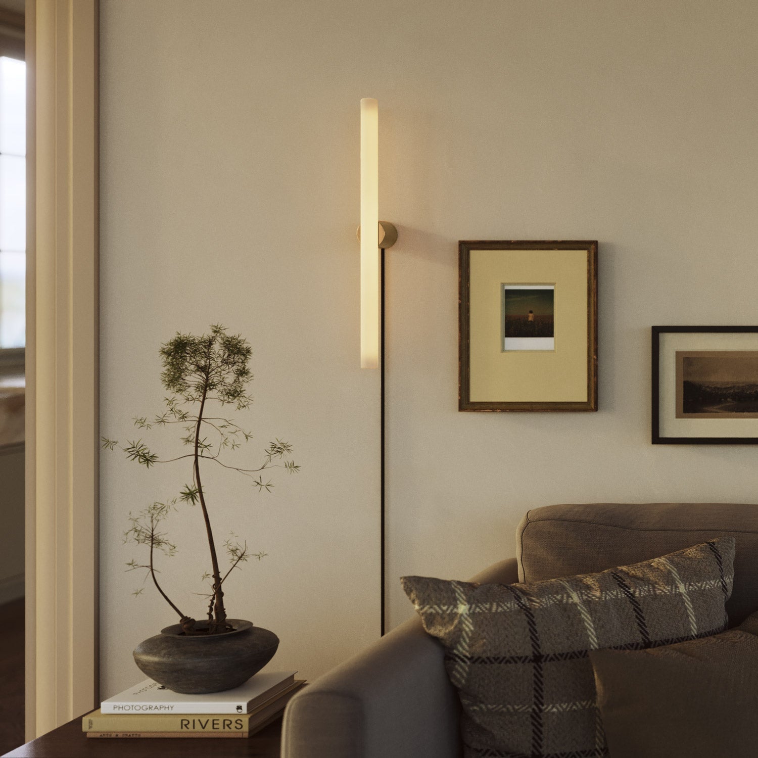 Spostaluce Plug-in Light with Metal Finish and S14d LED Linear Light Bulb - Brushed Bronze