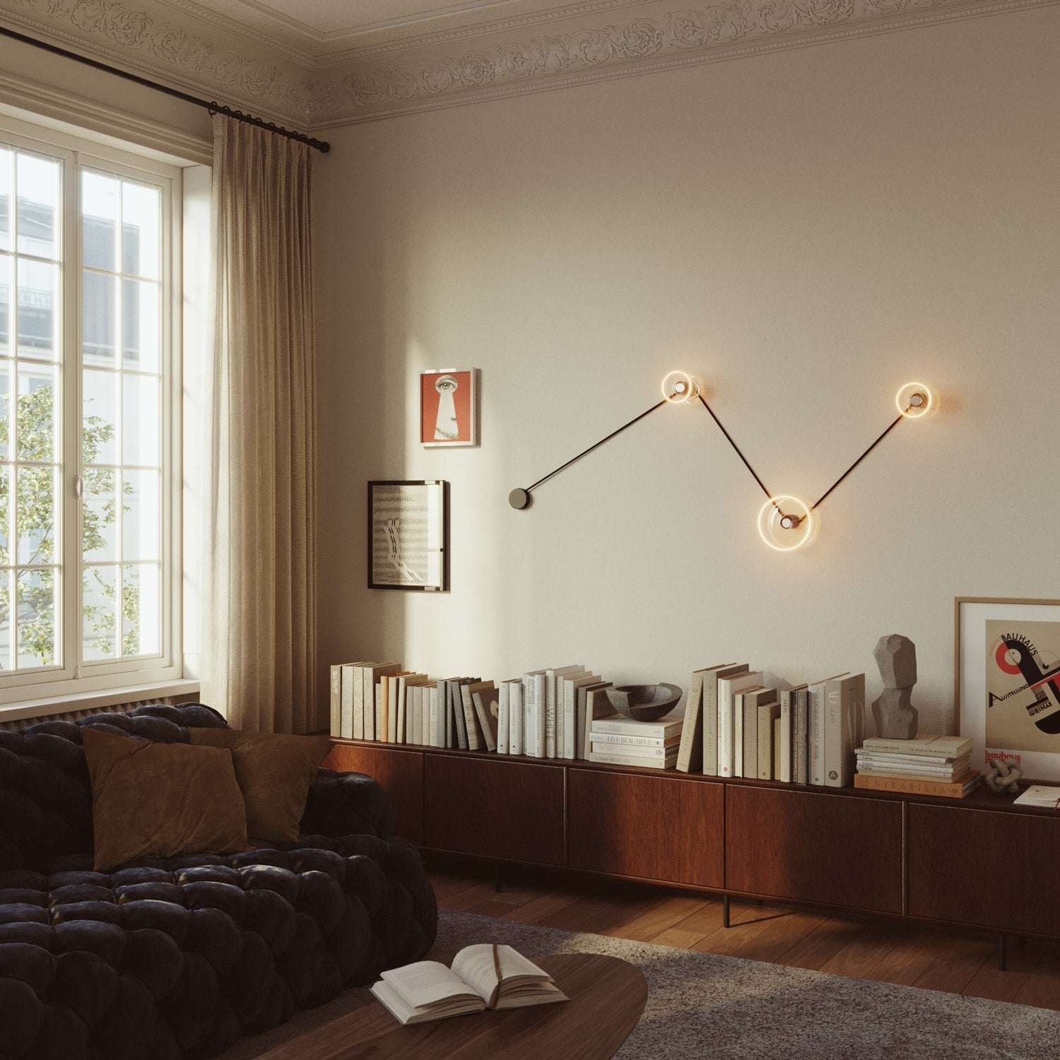 Spostaluce wall lamp with 3 Ghost bulbs and black cable - Creative Cables