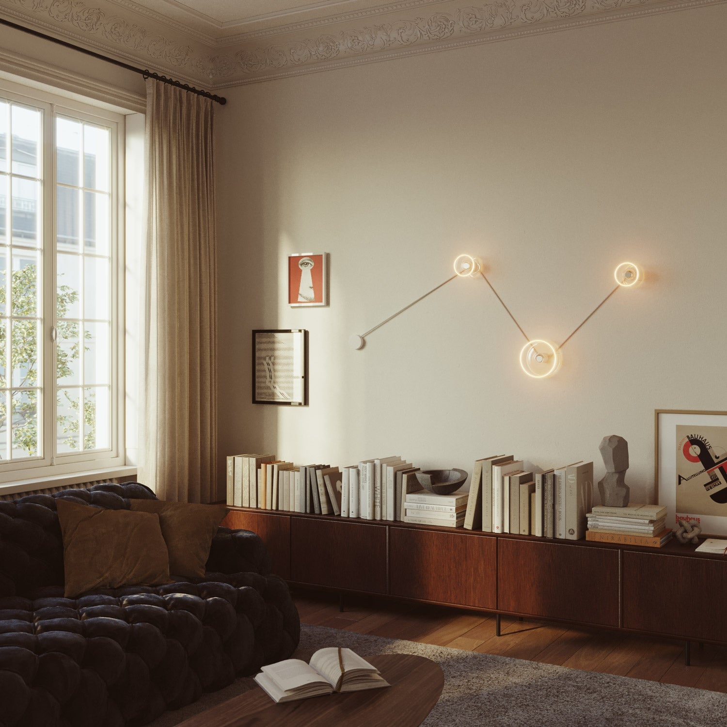 Spostaluce wall lamp with 3 Ghost bulbs and white cable - Creative Cables