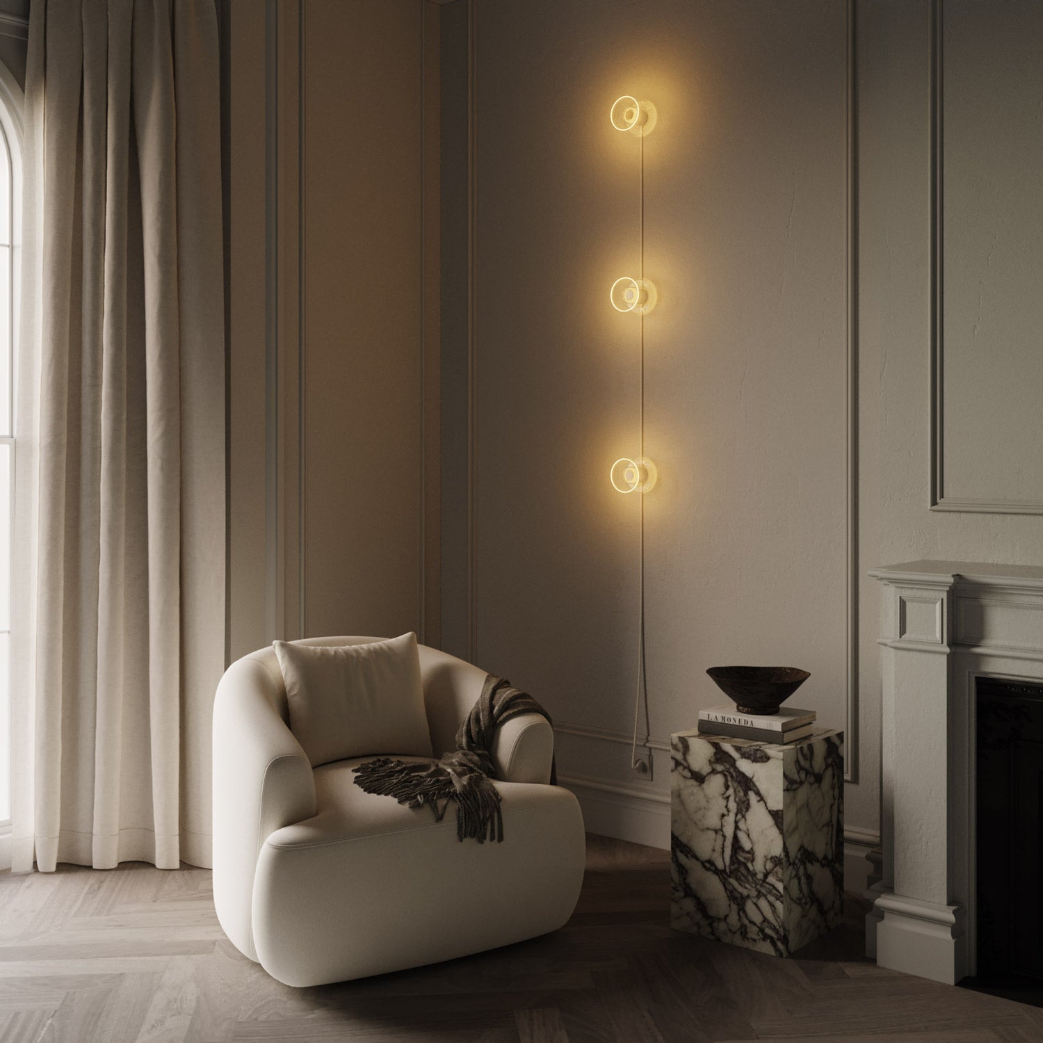 Spostaluce wall lamp with plug, 3 Ghost bulbs and white cable - Creative Cables