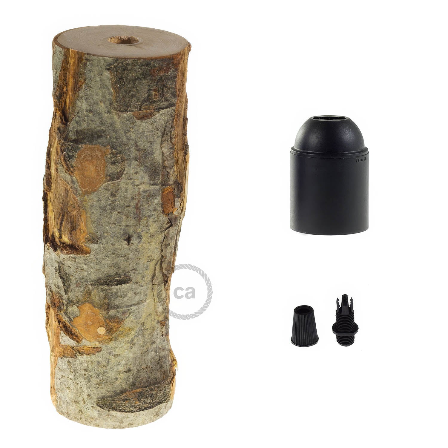 Tall E26 Log Light Socket Kit - Bark